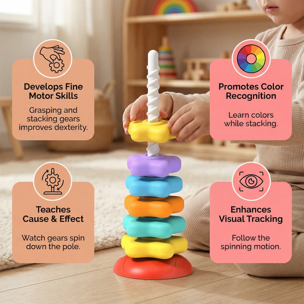 Stacking tower with spiral – Colorful learning tower for toddlers
