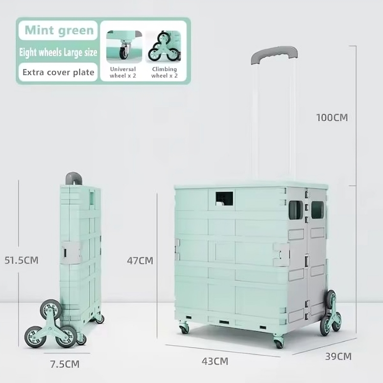 Foldable transport trolley with stair wheels