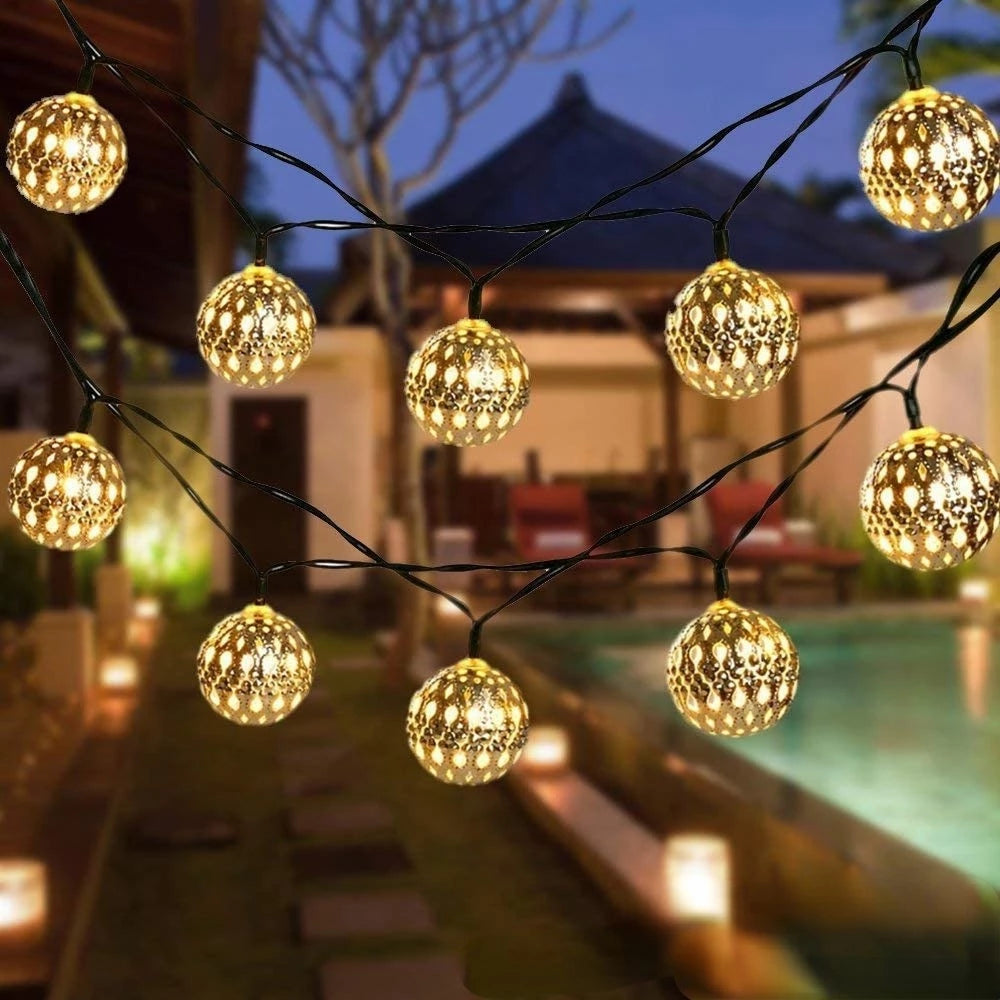 Solar-Lichterkette Marokkanisch 12m – 100 LED-Kugeln, Warmweiß, wasserdicht