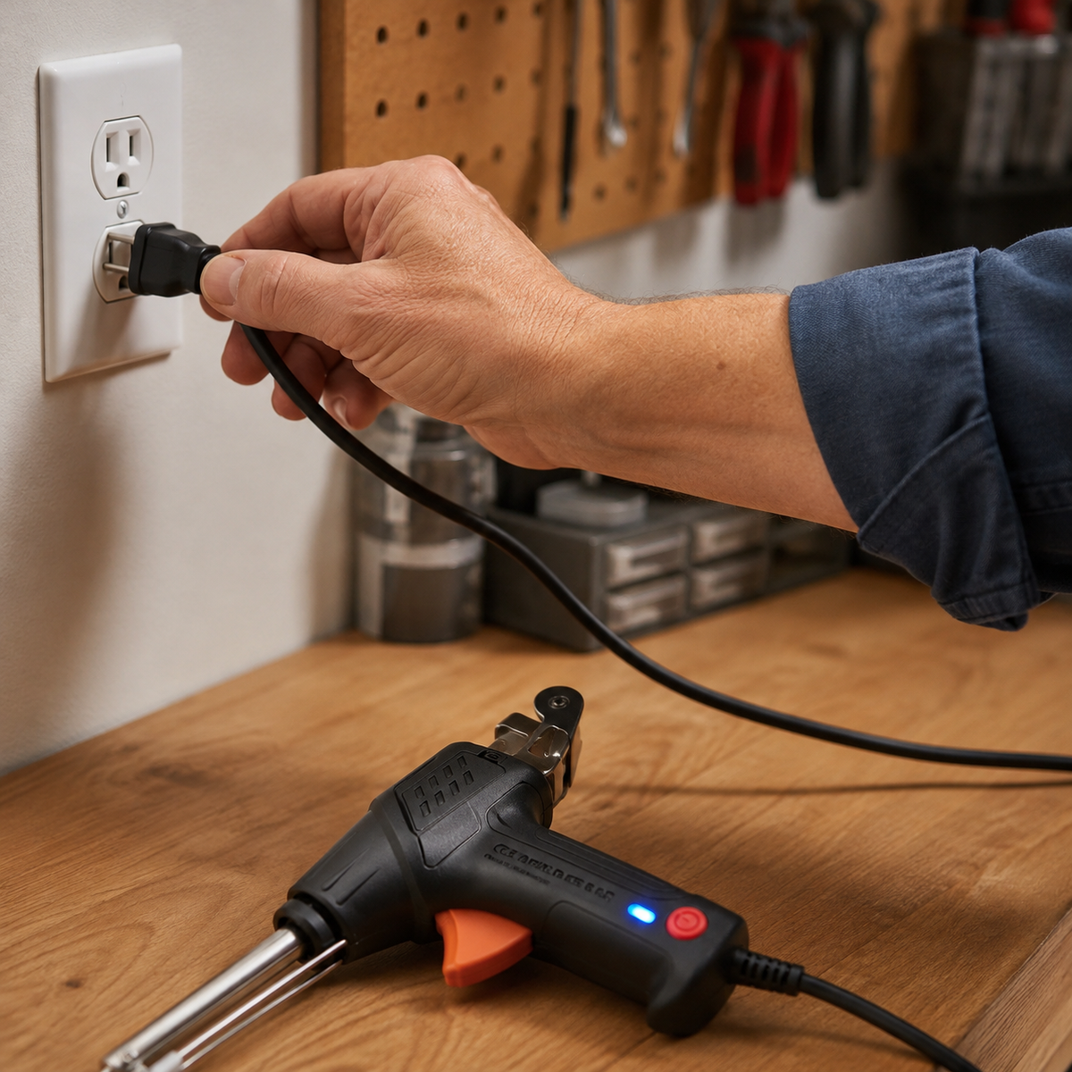 Lötpistole 60 W mit automatischem Lötdrahtvorschub – Komplettset mit Lötständer, Entlötpumpe & Lötzinn