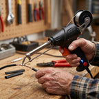 Soldering gun with automatic solder wire feed - Complete set with soldering stand, desoldering pump & solder