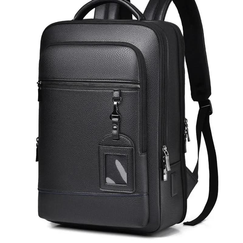 Leather backpack with USB charging port for 15.6-inch laptop