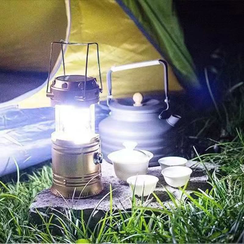 LED camping lamp solar USB power bank gold extendable 14-19 cm