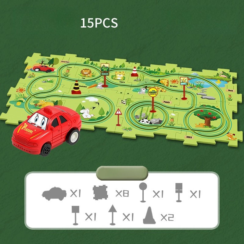 Puzzle-Straßenset mit Auto und Verkehrsschildern