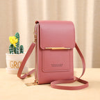 Leather handbag with RFID protection and phone pocket