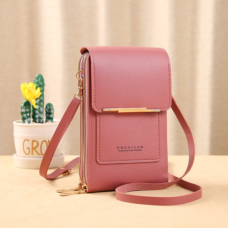 Leather handbag with RFID protection and phone pocket