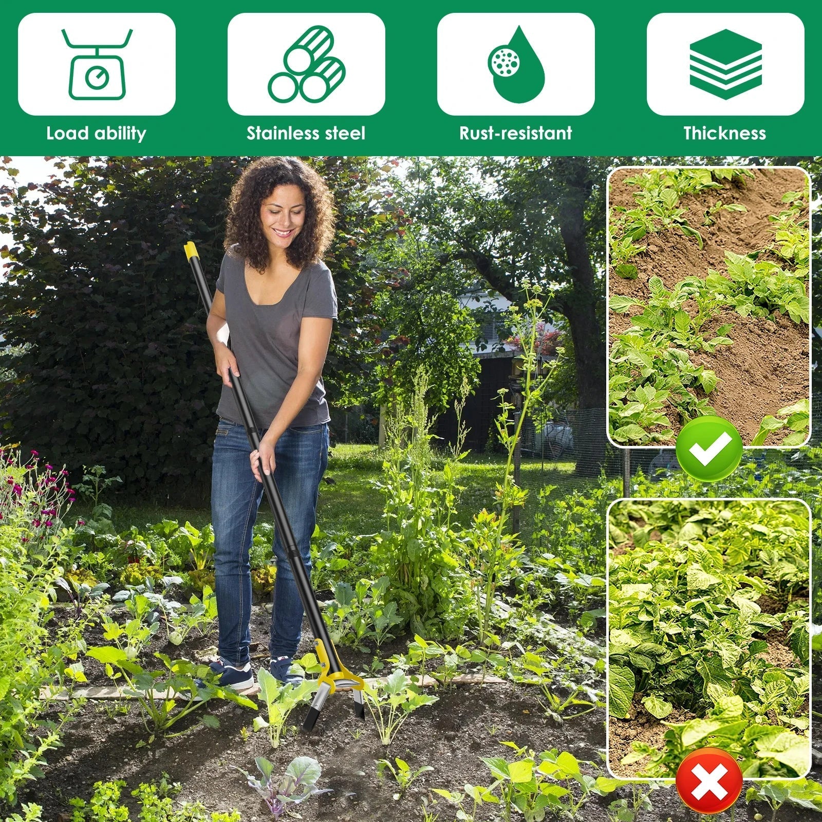 Stainless Steel Garden Hoe with Ergonomic Long Handle