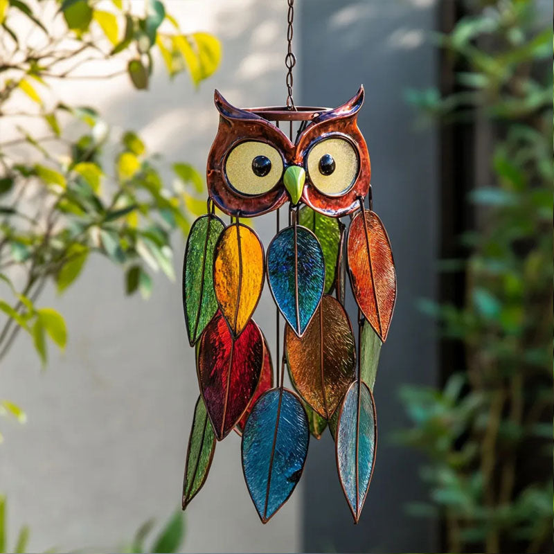 Decorative Owl Hanging Ornament with Colorful Leaf Charms