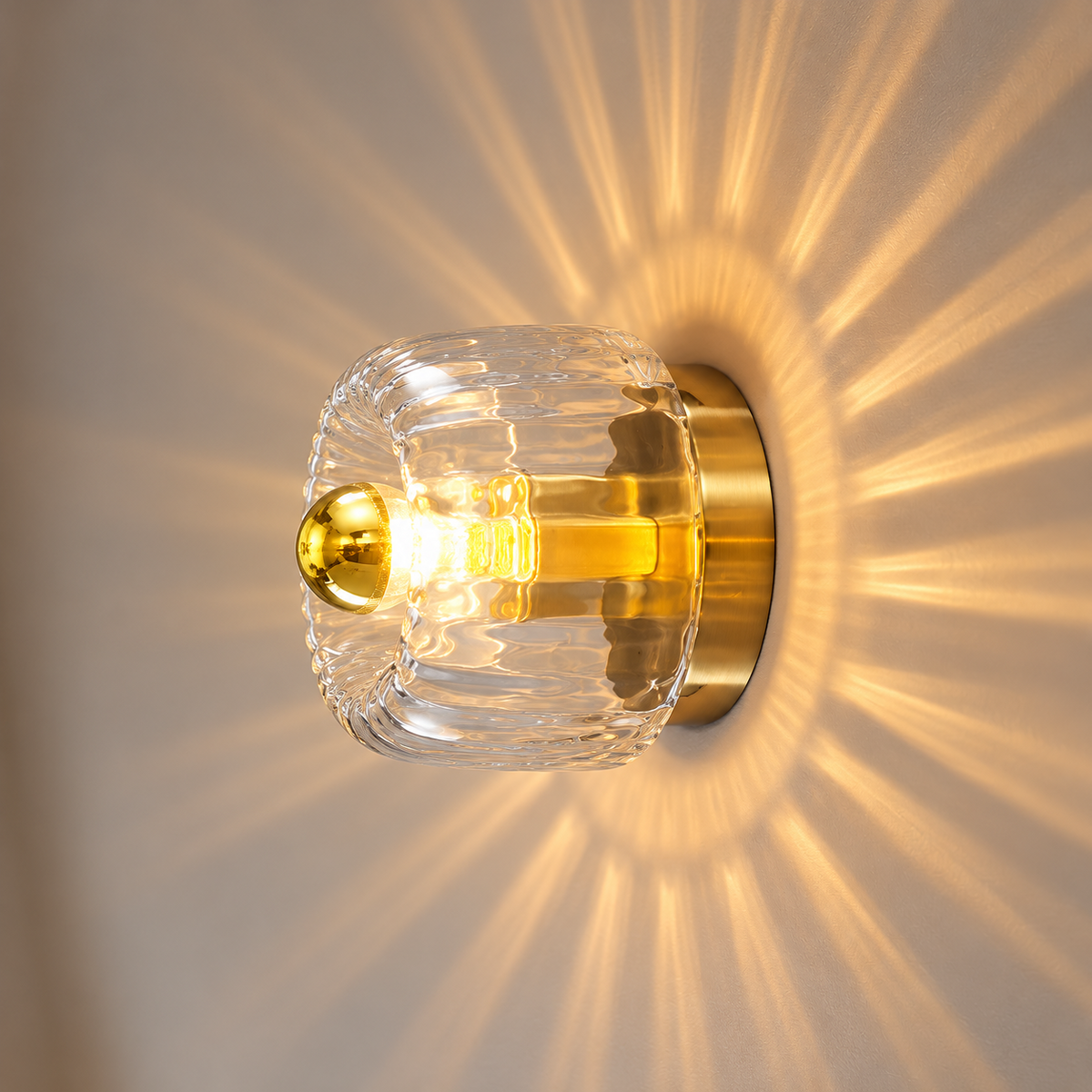 Wandlampe Glas Bauhaus-Stil mit Sunburst-Lichteffekt