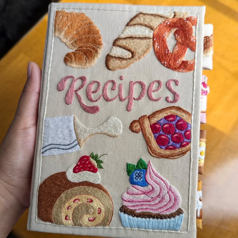 Handmade Recipe Book – Splash-Proof Pages & Embroidered Cover