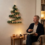 Wall-mounted Christmas tree with LED string lights – DIY fir garland, warm white, battery-operated