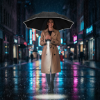 Stormproof umbrella with LED lighting and automatic mechanism