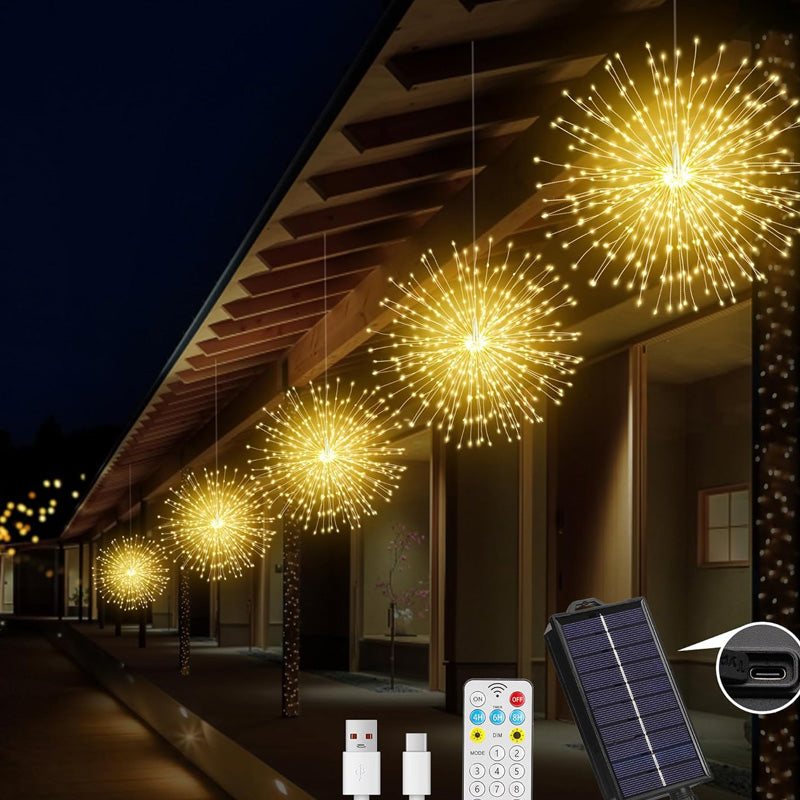 Solar-Feuerwerkslichter – Automatische LED-Dekoration für den Außenbereich