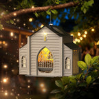 Solar-Vogelhaus Kirche mit LED-Beleuchtung
