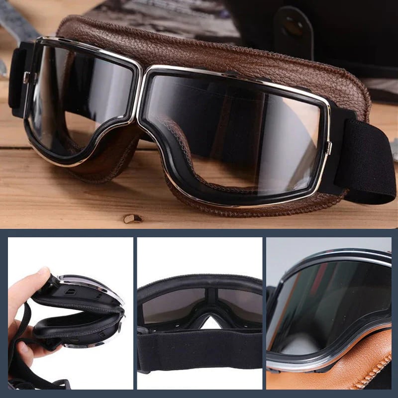 Motorradbrille Vintage-Stil mit verstellbarem Gummiband