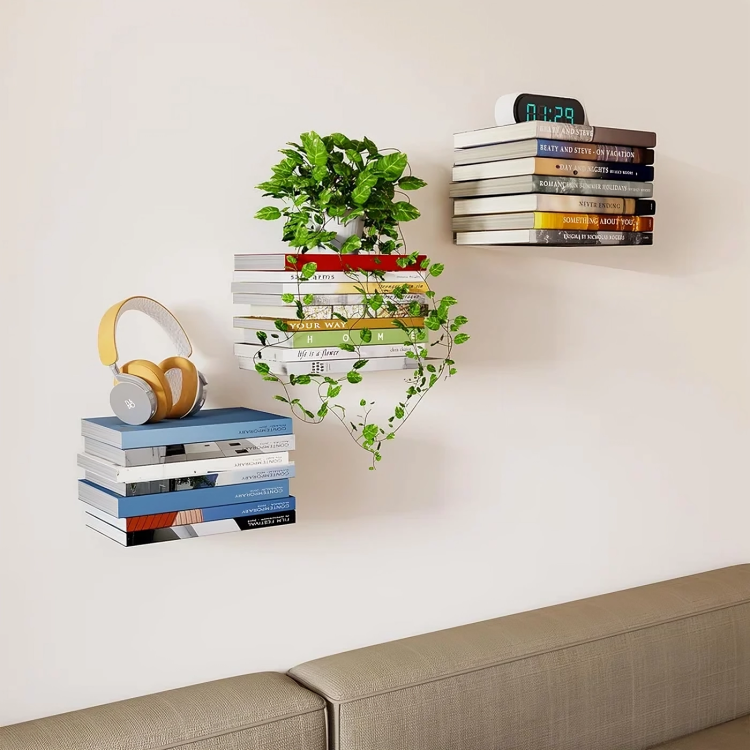 Invisible stainless steel bookshelf – floating wall mount