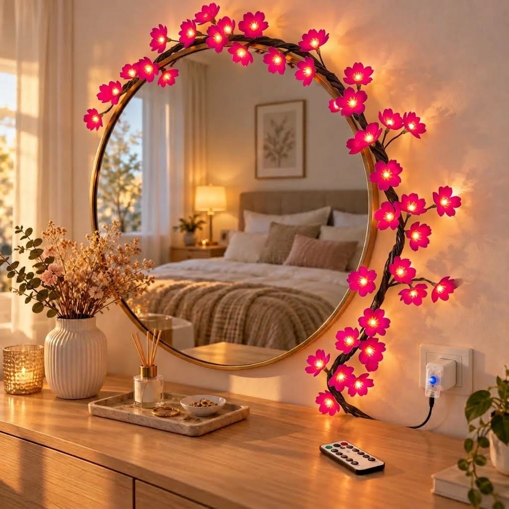 LED cherry blossom branch lights 1.6 m, 48 lights - warm white, with remote control