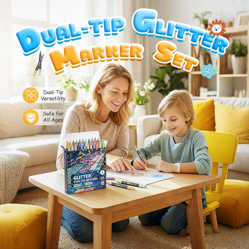 Glitter Felt Tip Pens Double-Ended – 2 Tips per Pen