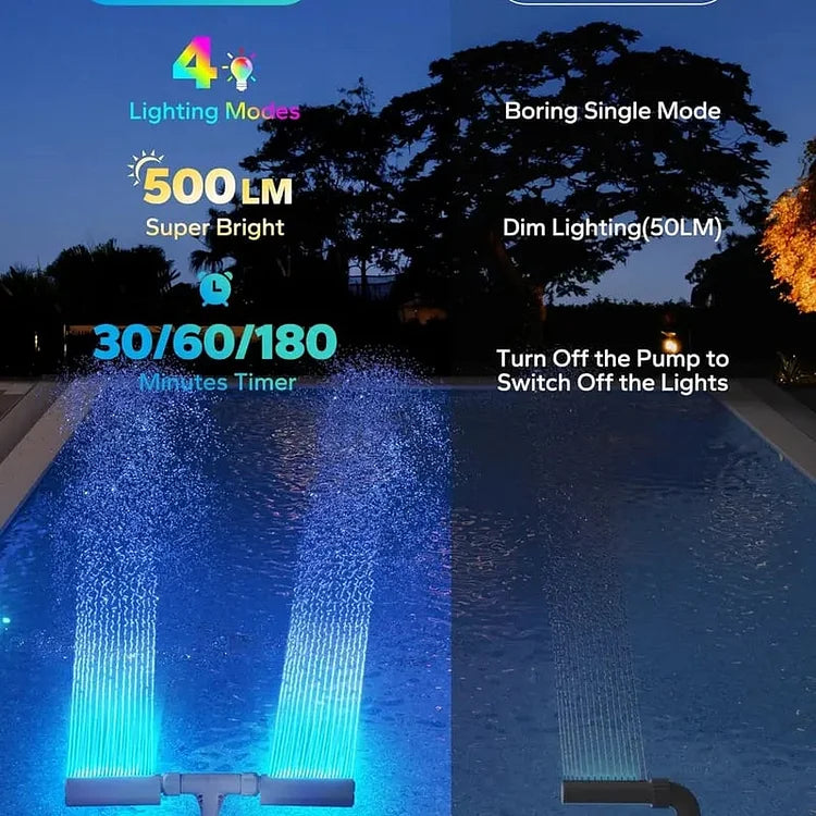 Solar-Poolbrunnen mit RGB-LED-Licht – Doppelbogen, Fernbedienung