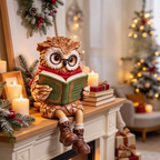 Owl edge-sitter figurine with book, glasses and scarf – 15 cm