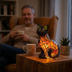 LED-Katzen-Nachtlicht in Buntglas-Optik mit USB-Anschluss
