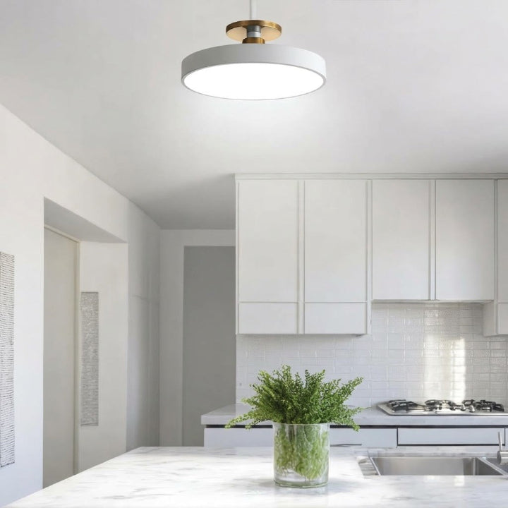 Round LED ceiling light with brass fitting, Ø 30 cm