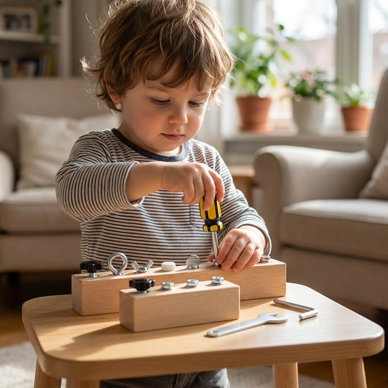 Wooden Screw Board for Children – 8 Different Fasteners