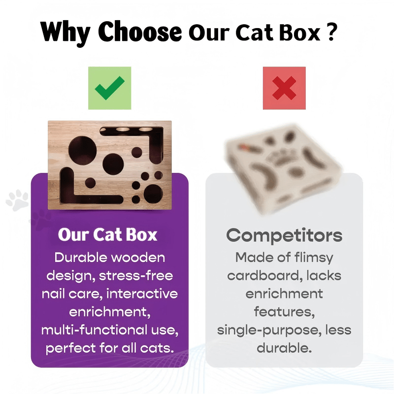 Wooden cat puzzle box – Activity with treats & natural claw care