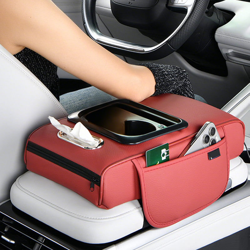 Car Center Armrest with USB Charging – Cup Holder & Storage