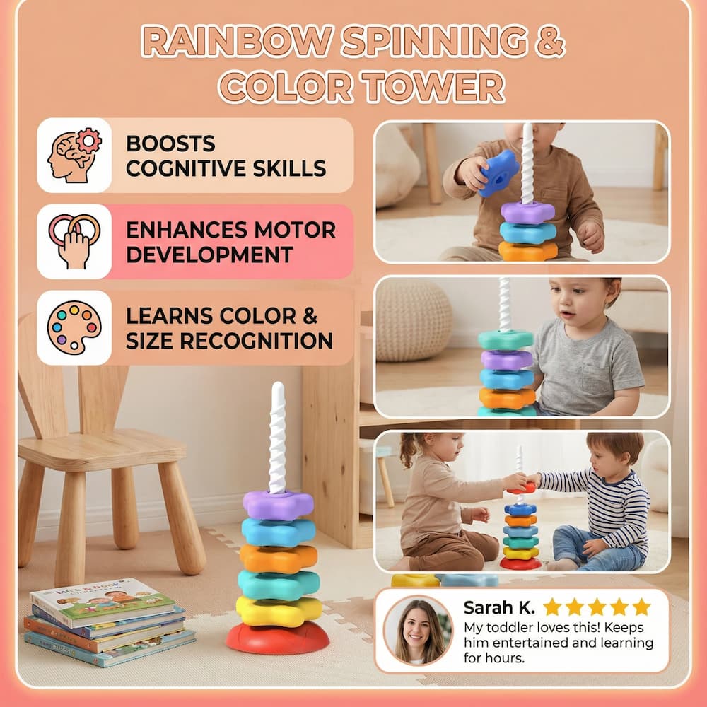 Stacking tower with spiral – Colorful learning tower for toddlers