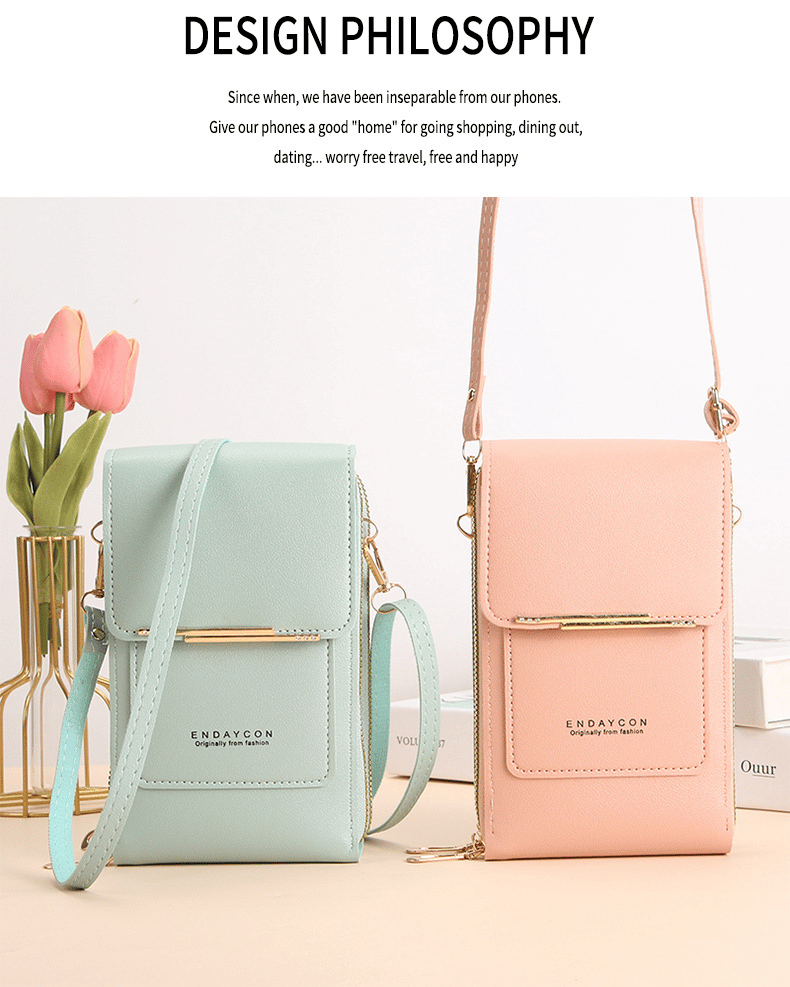 Cell phone case shoulder bag with touchscreen window