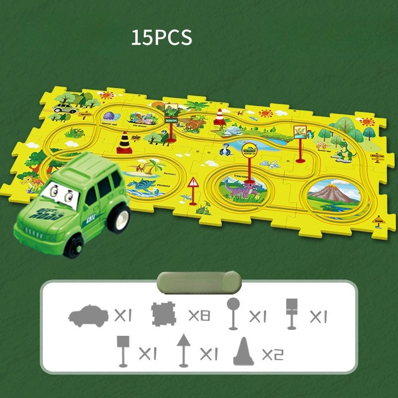 Puzzle-Straßenset mit Auto und Verkehrsschildern