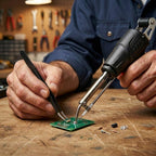 Soldering gun with automatic solder wire feed - Complete set with soldering stand, desoldering pump & solder