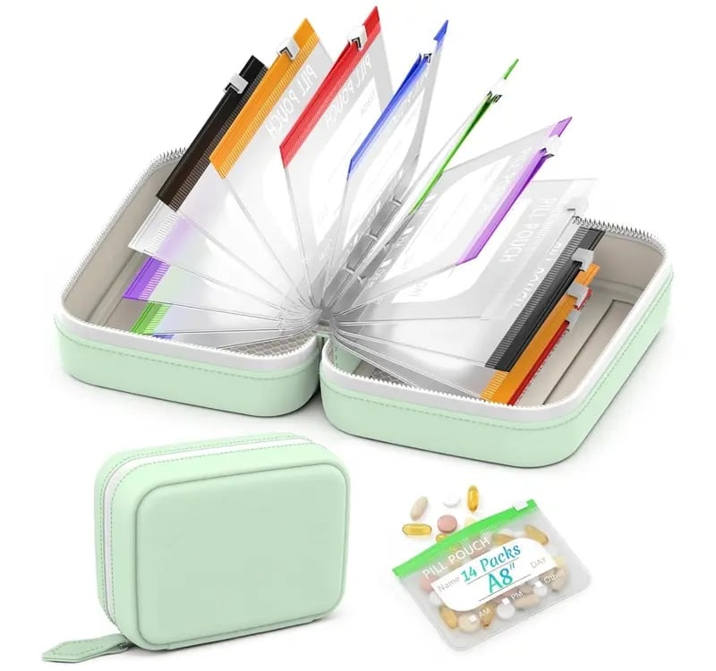 Tablettenorganizer mit 14 Beuteln und Reißverschlussetui