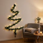 Wall-mounted Christmas tree with LED string lights – DIY fir garland, warm white, battery-operated
