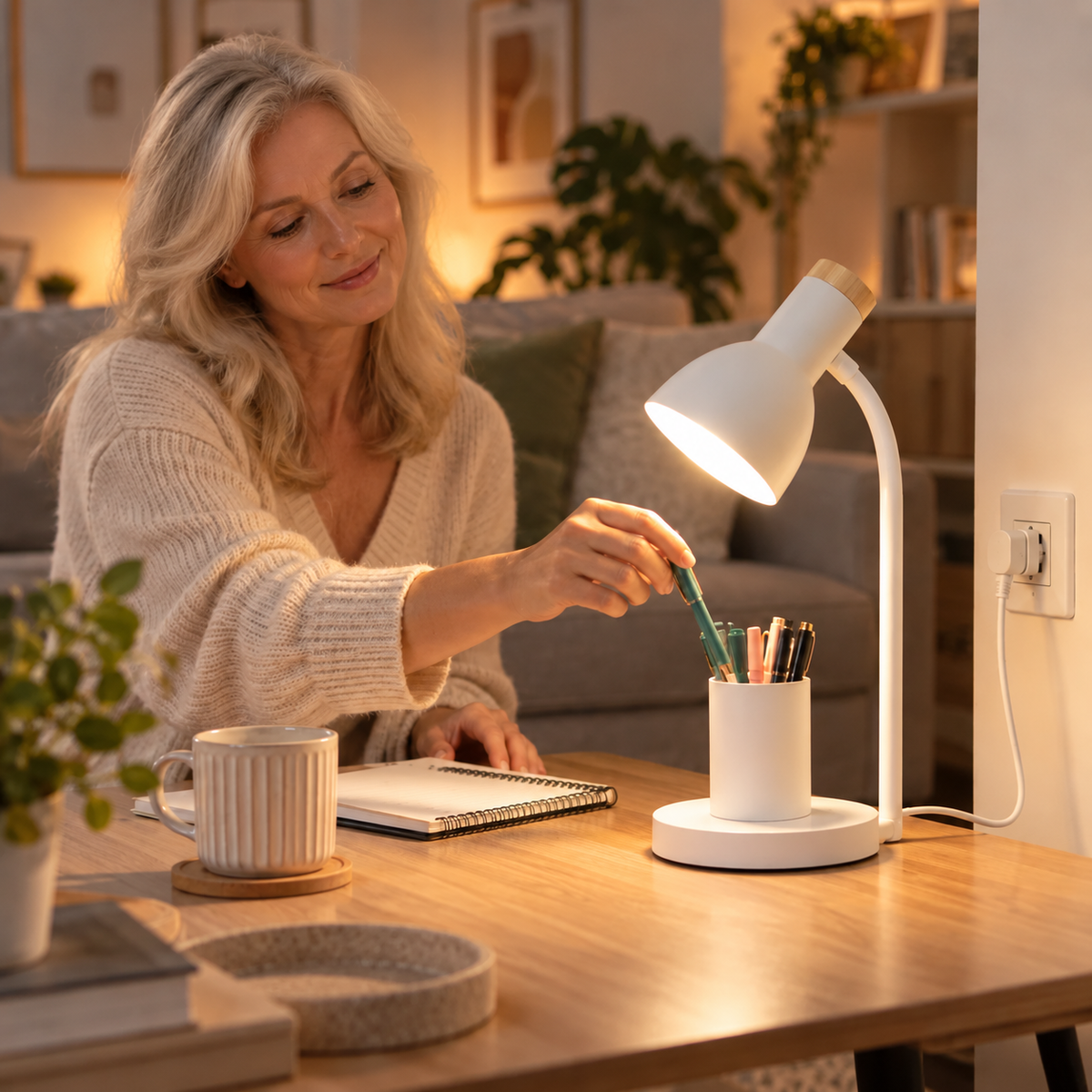 LED desk lamp with pen holder
