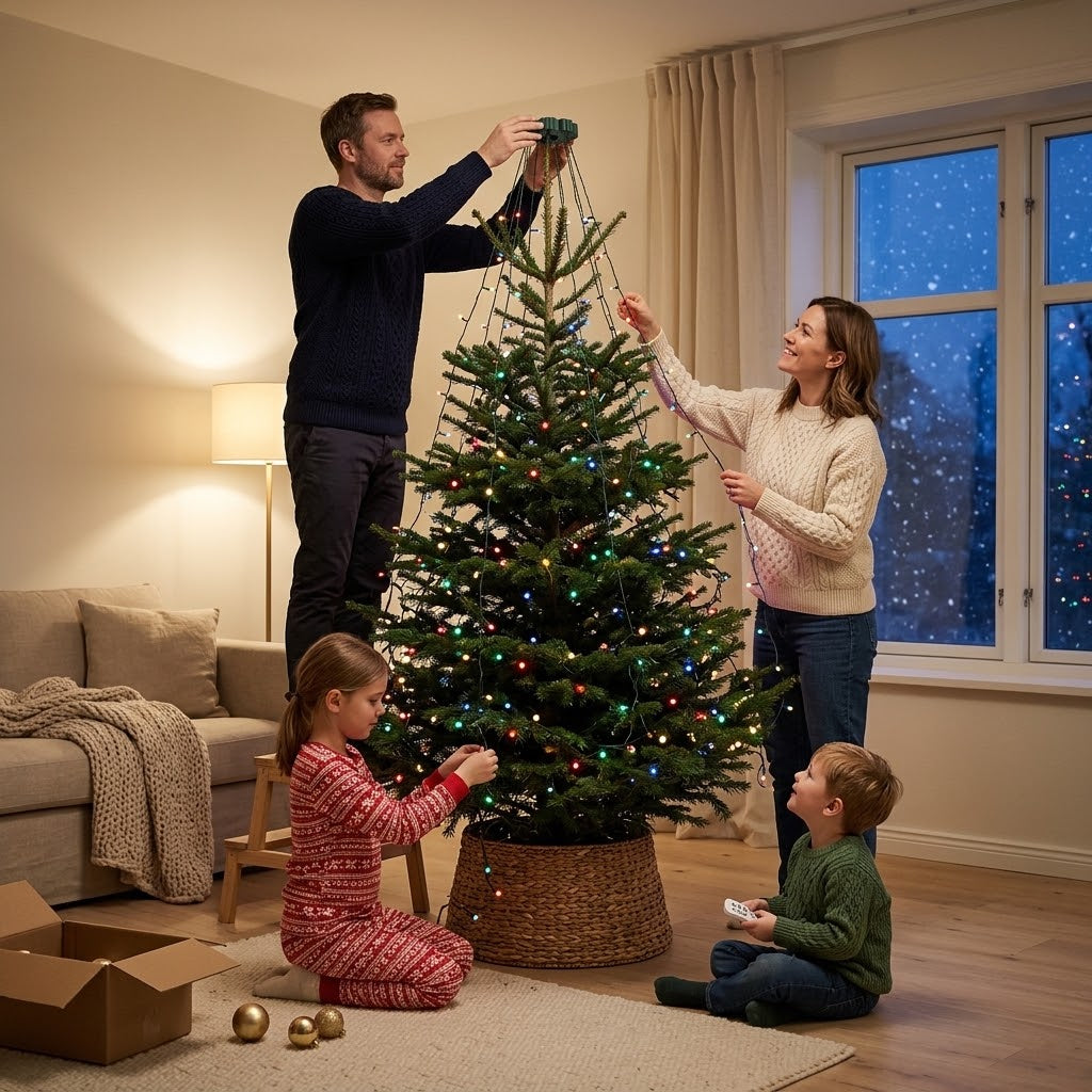 LED waterfall string lights for the Christmas tree, copper wire, with remote control