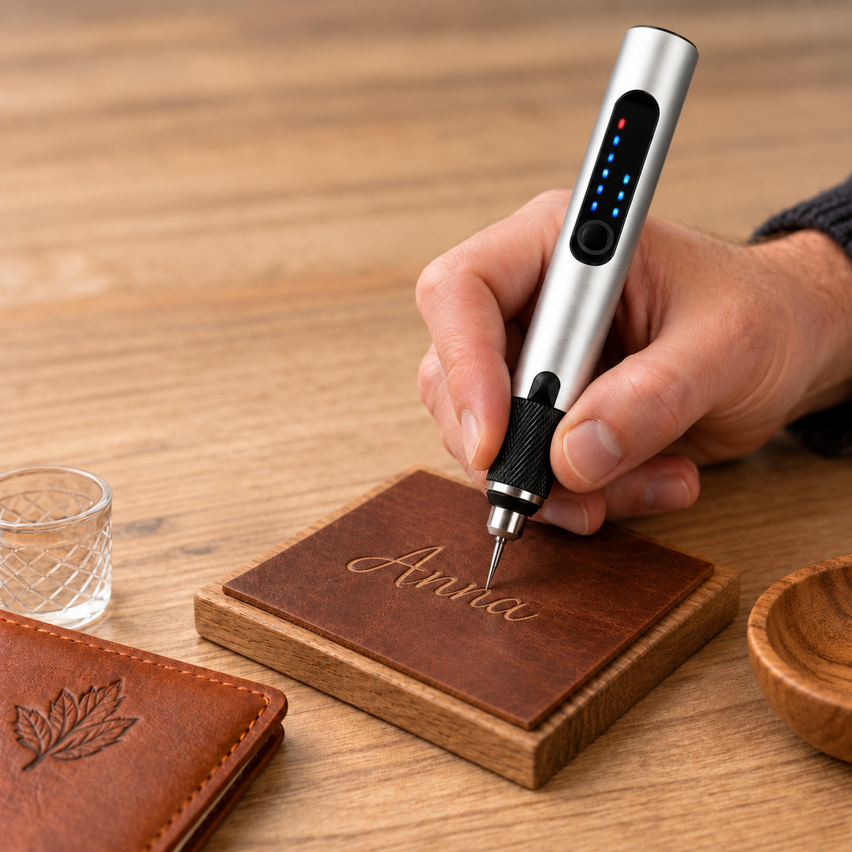 Battery-powered engraving pen for wood and leather, 3 settings up to 18,000 rpm