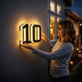 Solar house number sign with LED lighting