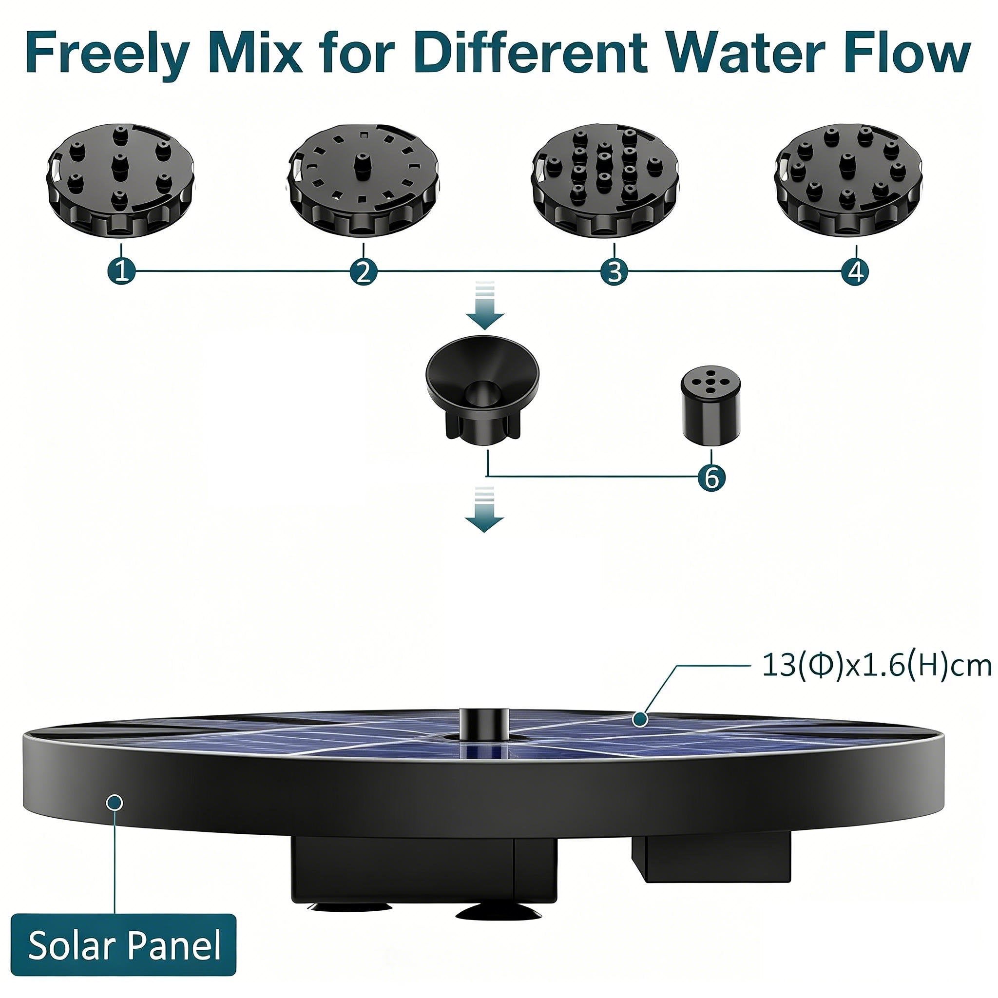 Solar fountain with LED lighting for pond