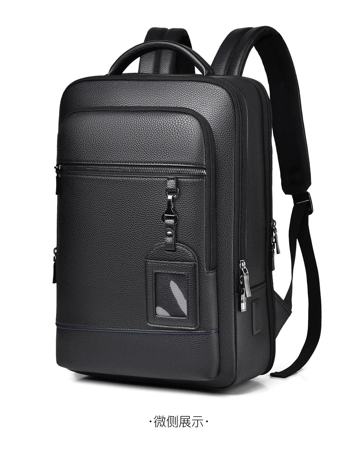 Leather backpack with USB charging port for 15.6-inch laptop