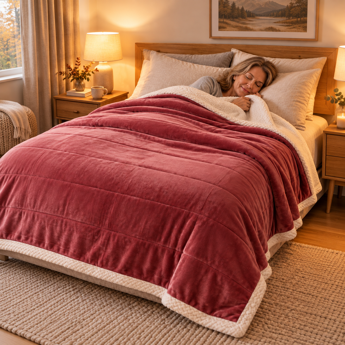 Double-layer cozy blanket - milk fleece with sherpa backing, 120 × 200 to 200 × 230 cm
