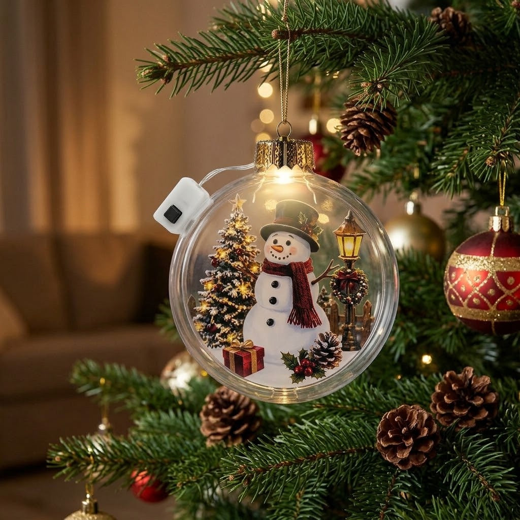Illuminated Christmas ornament with miniature scene