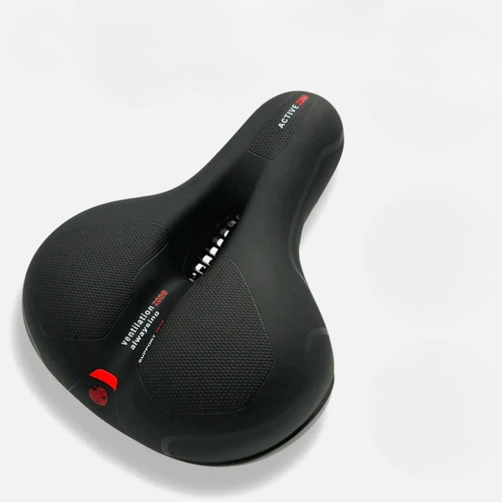 Ergonomic bicycle saddle with padding and reflector strips