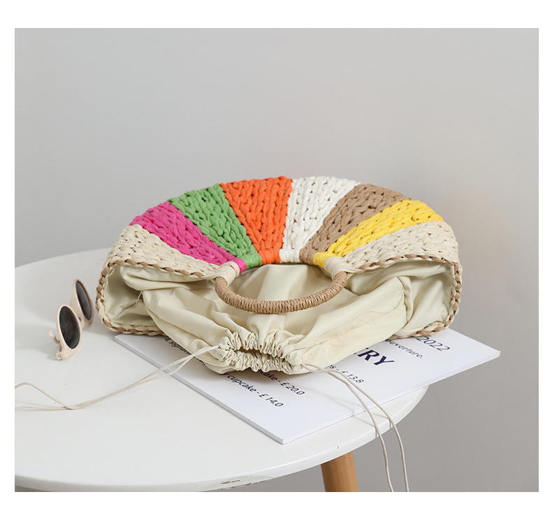 Strandtasche Geflochten – Bunte Regenbogen-Streifen