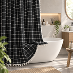 Duschvorhang Leinenoptik mit Quasten – Boho Landhausstil