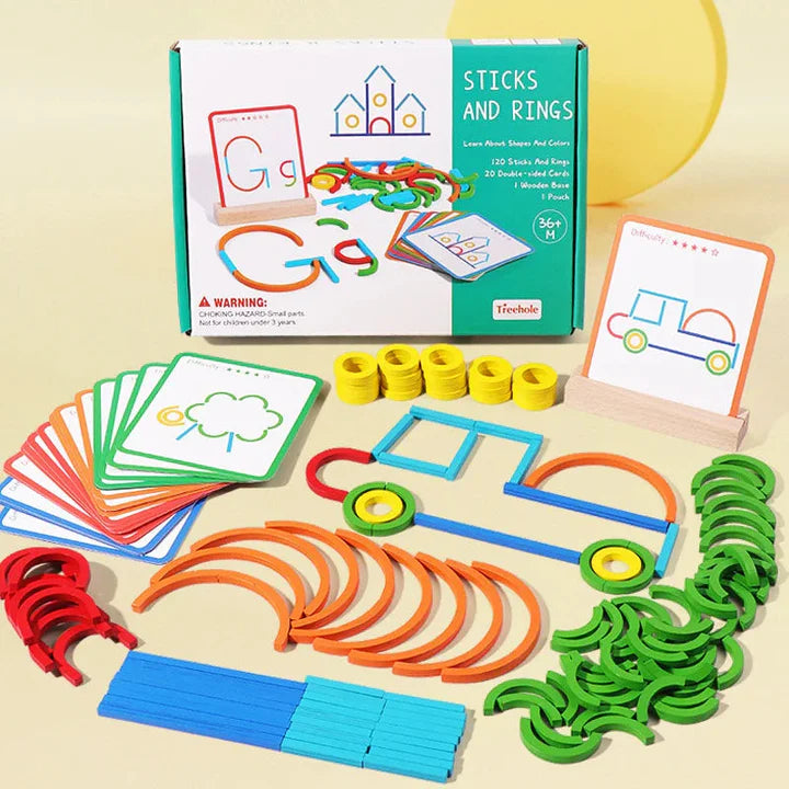 Wooden Sticks & Rings Construction Set with Task Cards