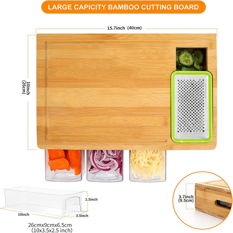 Bamboo cutting board with 4 graters and storage boxes cm