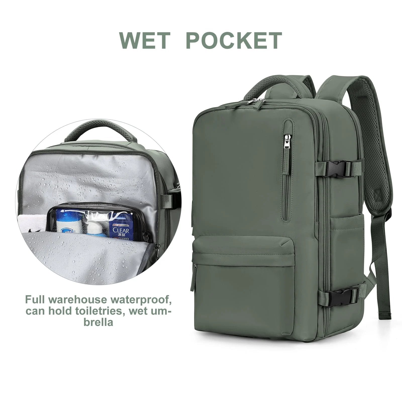Travel backpack 35 L with USB port and shoe compartment
