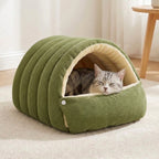 Kuschelhöhle mit Kuppeldach für kleine Hunde & Katzen – Plüsch innen, Cord-Optik außen, 2 Größen